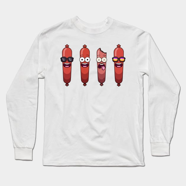 Funny Sausage Cartoon Sticker Pack Long Sleeve T-Shirt by TheMaskedTooner